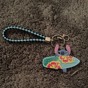 Stitch Surfboard Keychain with Blue and Pink Accents